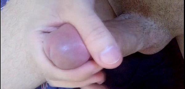  Morning wood leaking precum and a load of cum!